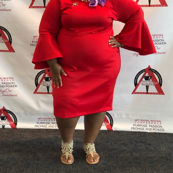 Red Scuba Knit Dress - Picture 2 of 2